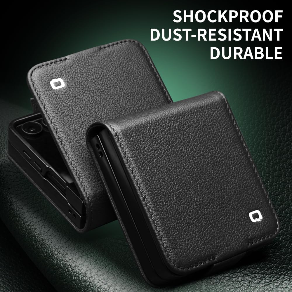 Funda de piel para Samsung Galaxy Z Flip 7 5G Premium de cuero de vaca con cierre magnético para Samsung Z Flip 7 funda (negro2)