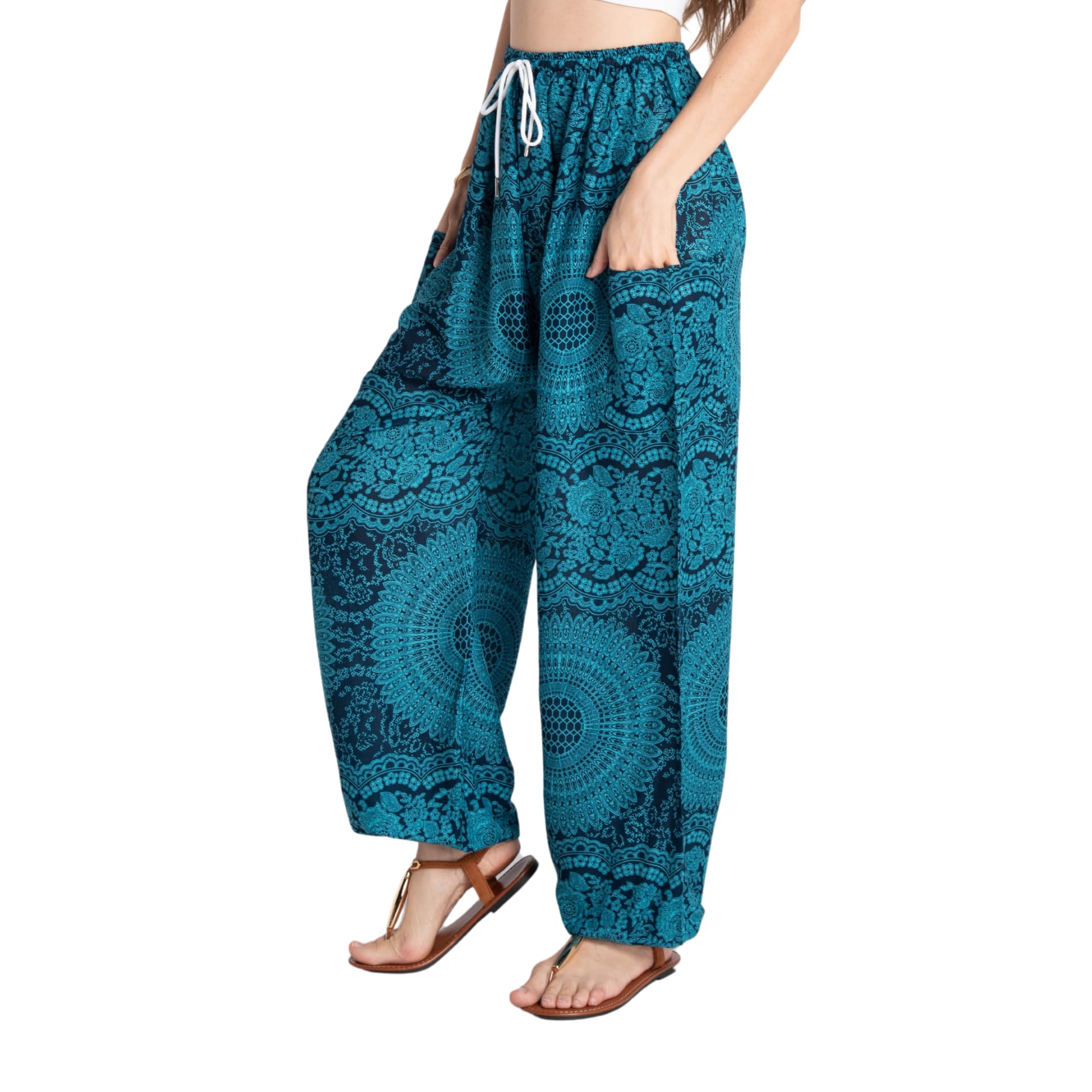 Tranquil Threads Women's Harem Pants with Pockets and Drawstring, Hippie Boho Yoga Clothes