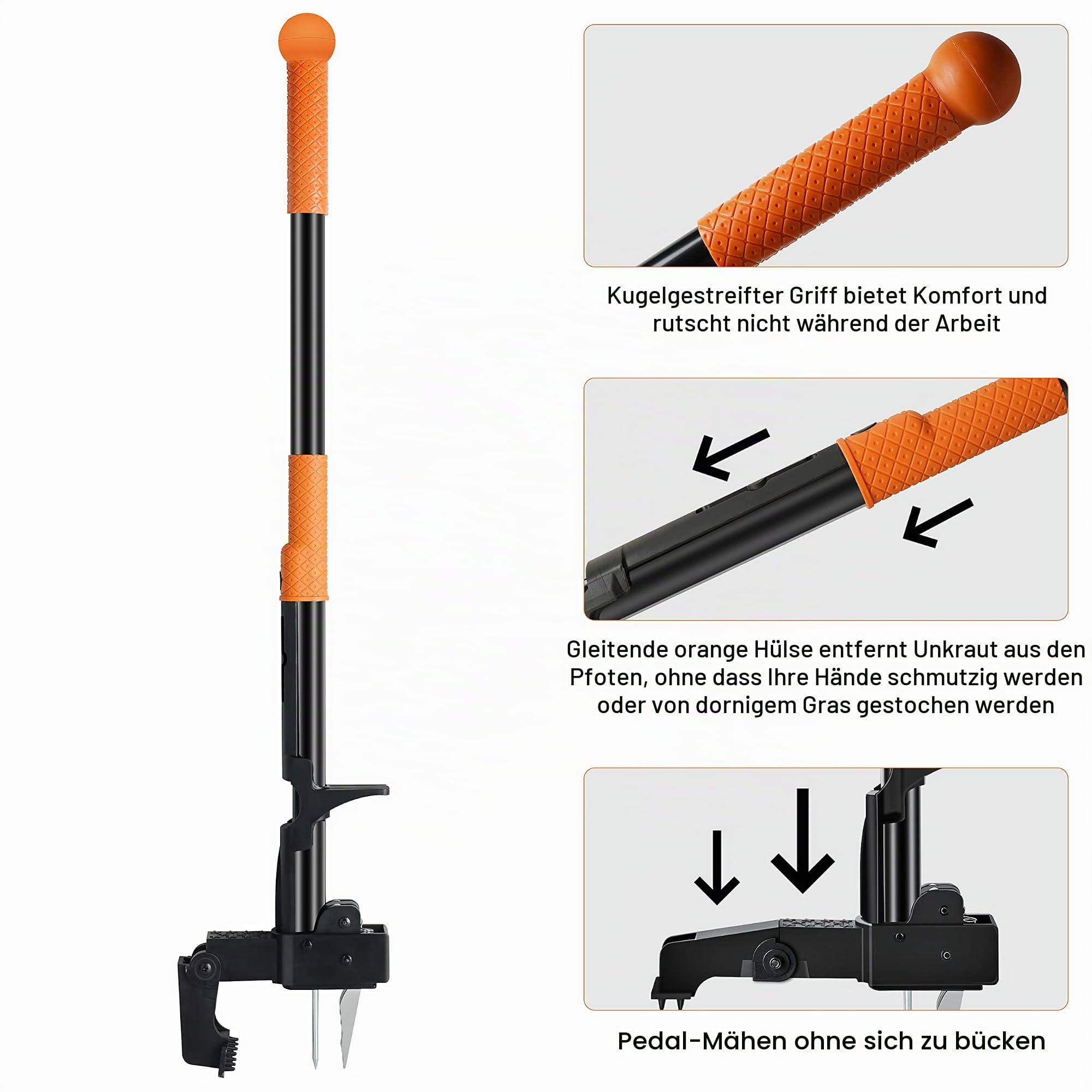 Unkrautstecher zum Aufstellen – 101,6 cm Langer Unkrautstecher + Gartentasche, 4 Krallen aus Edelstahl und klappbarem Fußbrett, einfache Unkrautentfernung, kein Bücken