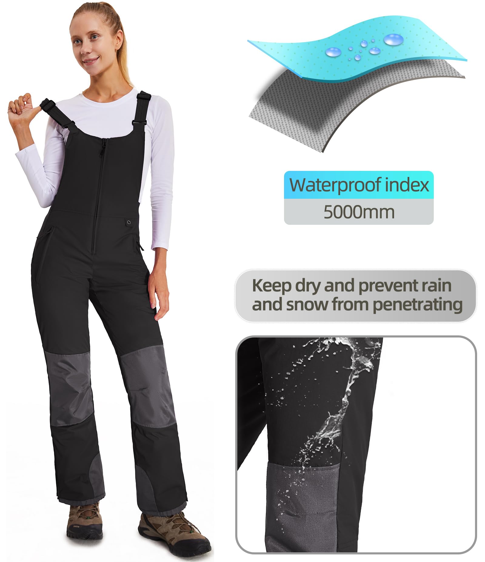 Damen Skihose Latzhose Wasserdicht Softshellhose Overall Winter Warm Gefüttert Schneehose Snowboardhose mit Verstellbaren Hosenträgerhose