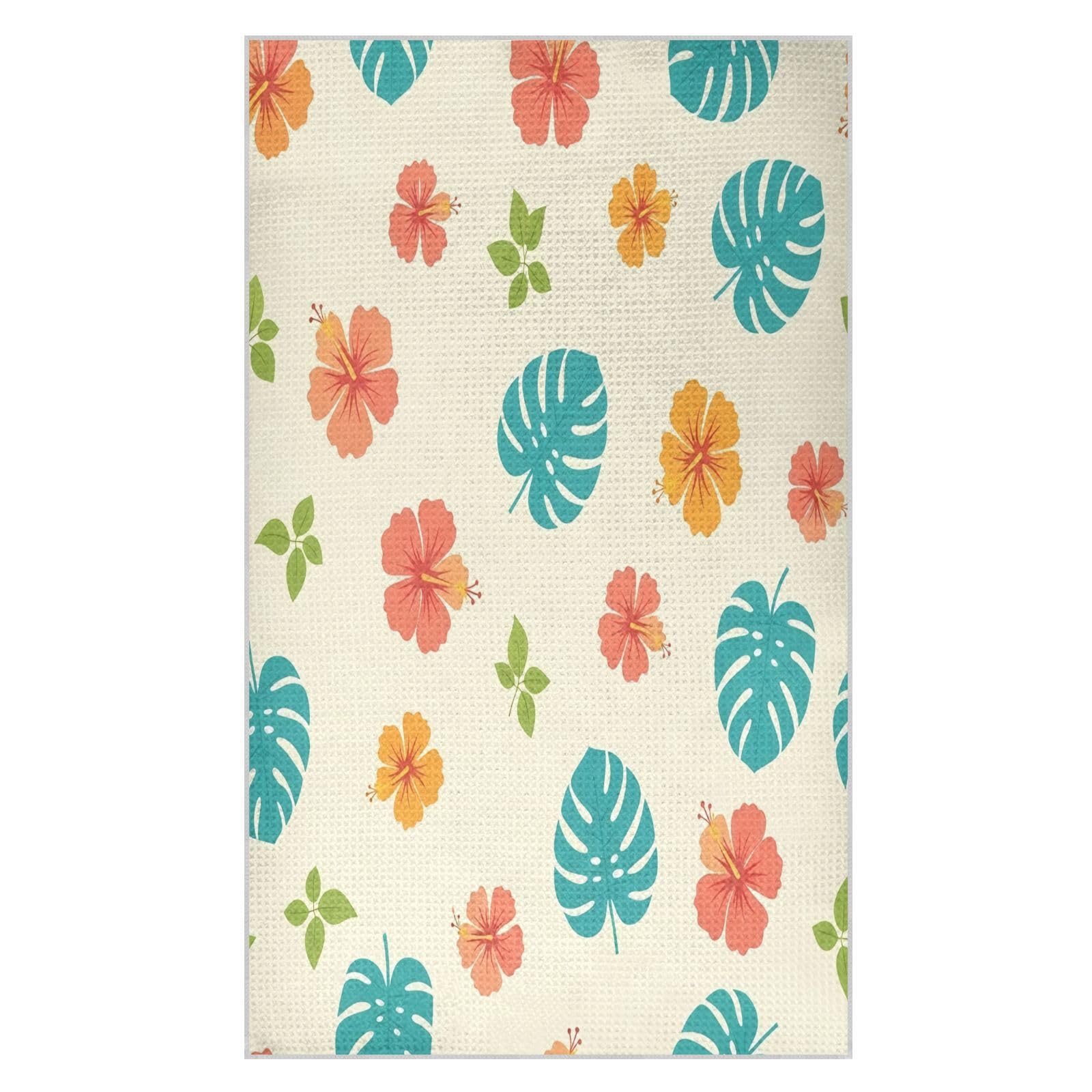 Lyeorm Tropical Hibiscus Flowers Waffle Weave Kitchen Towels 18x30 Inch Soft Absorbent Microfiber Dish Cloths