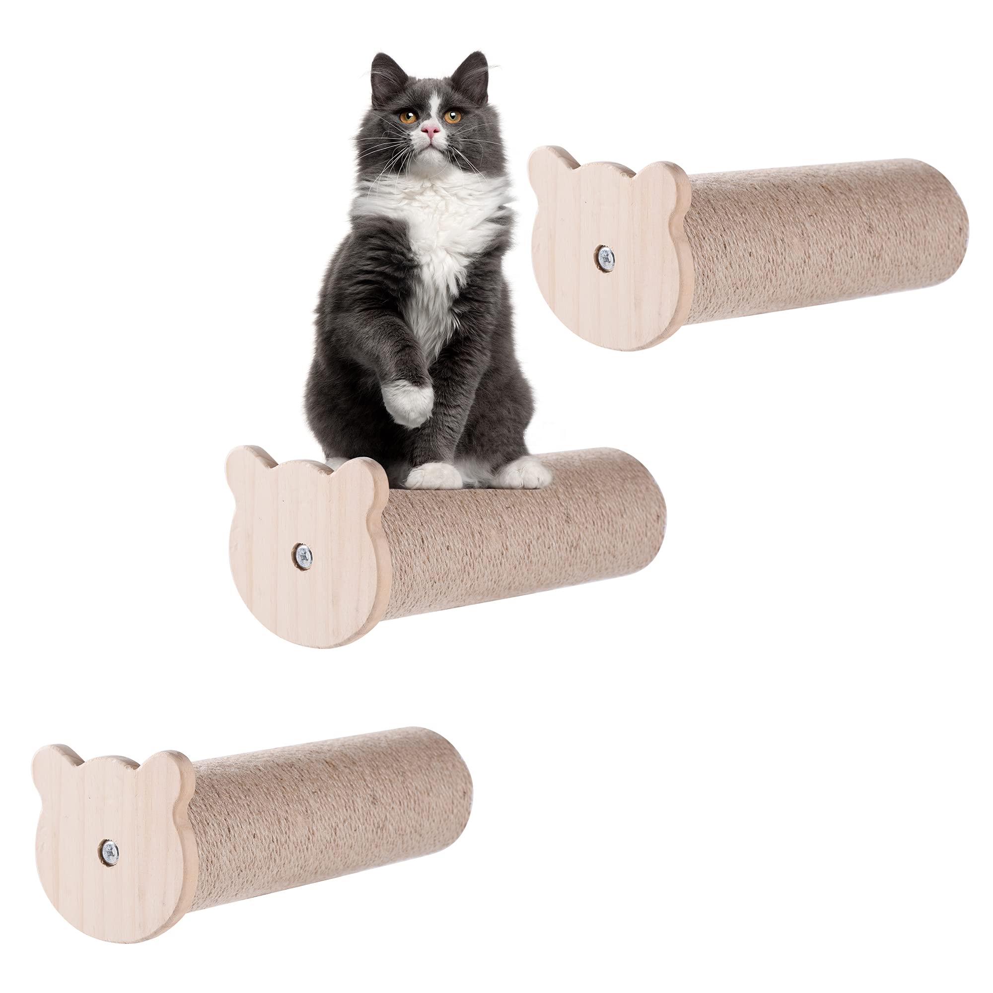 Cat Steps Wall-Mounted Platform, Sisal Rope Grinding Claws Toy,Cat Scratching Post Shelf Board Floating Perch Climber Scratcher Furniture, Bed Tree Playground(1step)