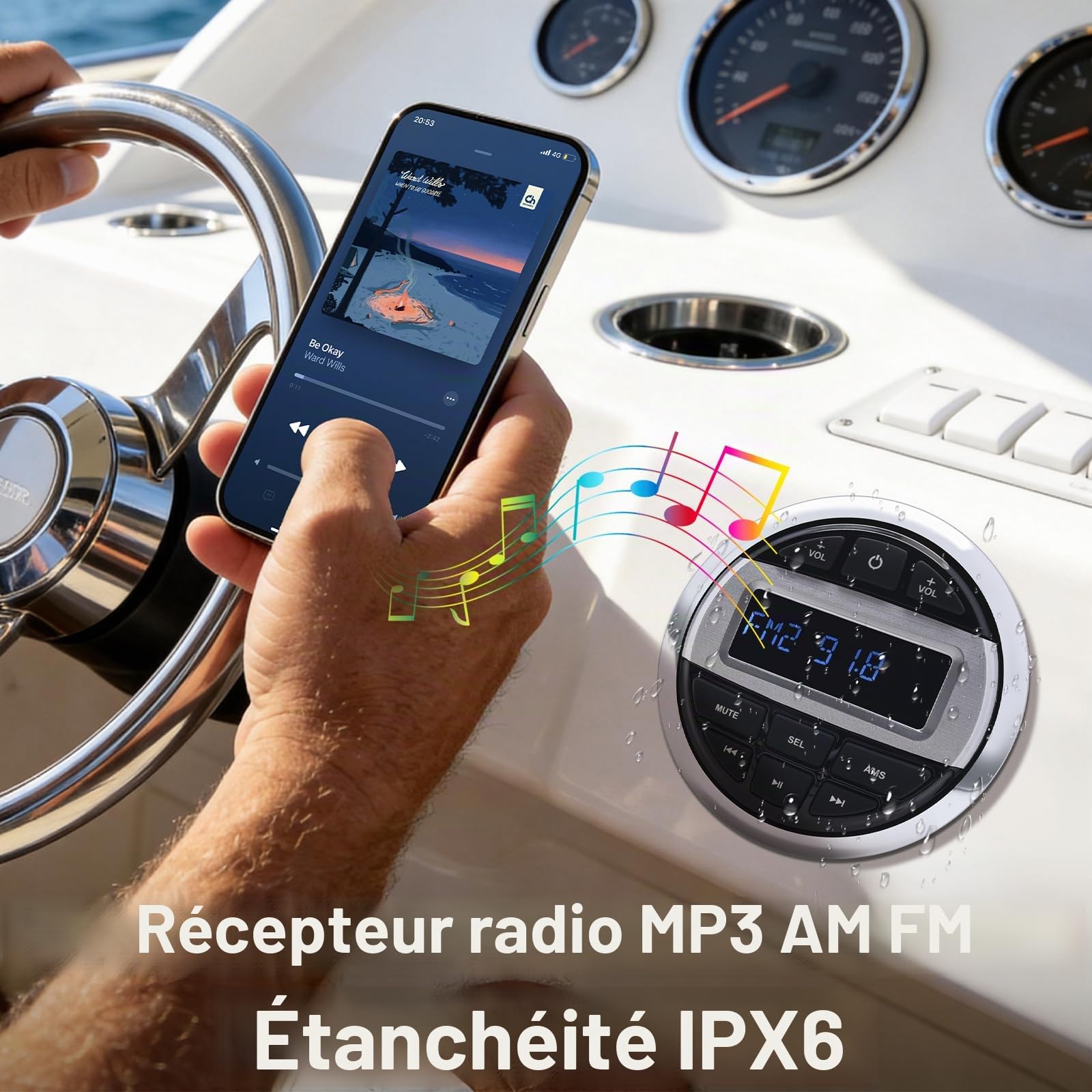 Marine Stereo Radio Bateau Système avec 2 Haut Parleurs, MP3 Player AM/FM Radio imperméable für Boote, Yachten Marineboote, BT5.0 Verbindung