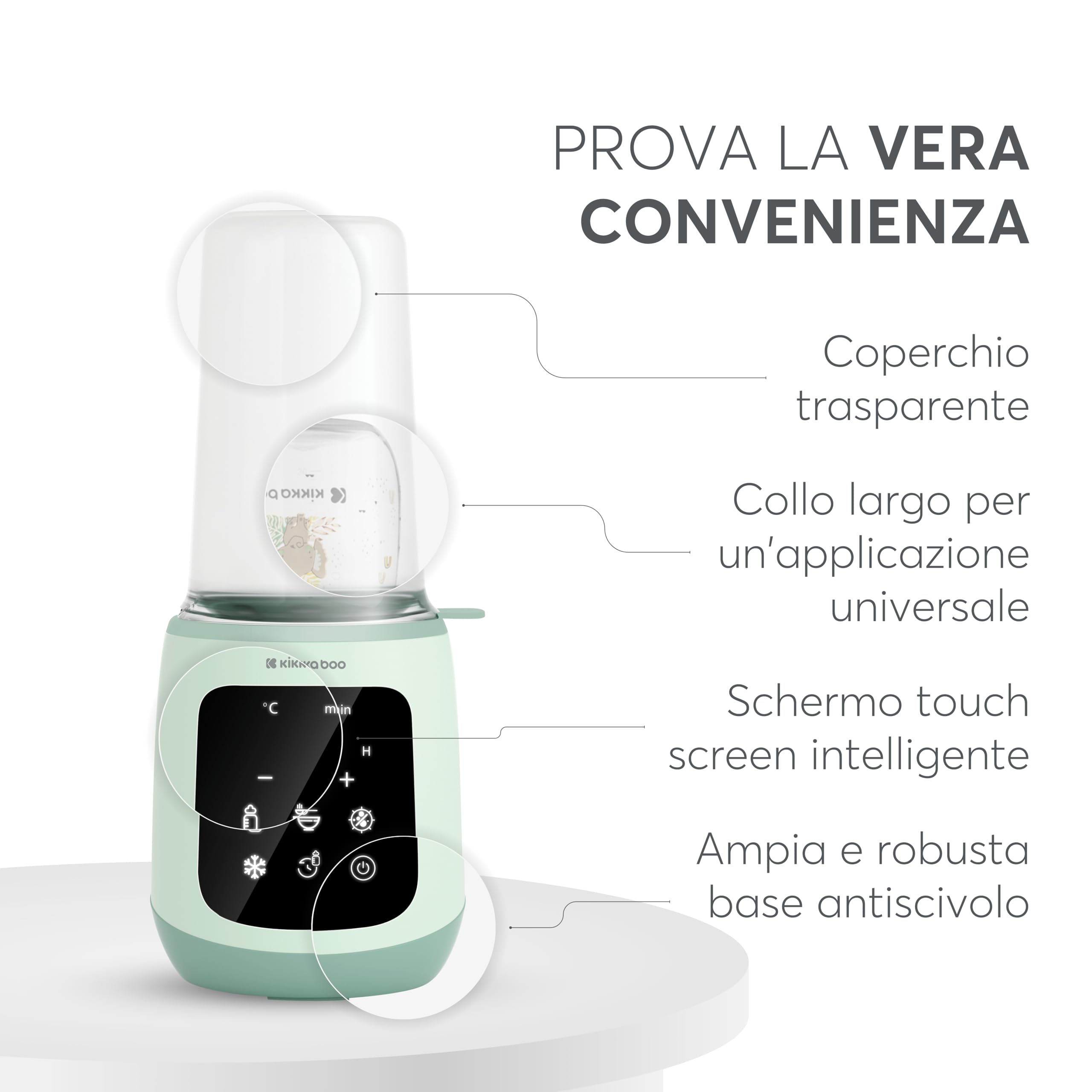 KikkaBoo CALDO Scalda biberon 4 in 1, Scalda latte e cibo, Sterilizzatore per biberon, Scalda biberon veloce e portatile, Menta
