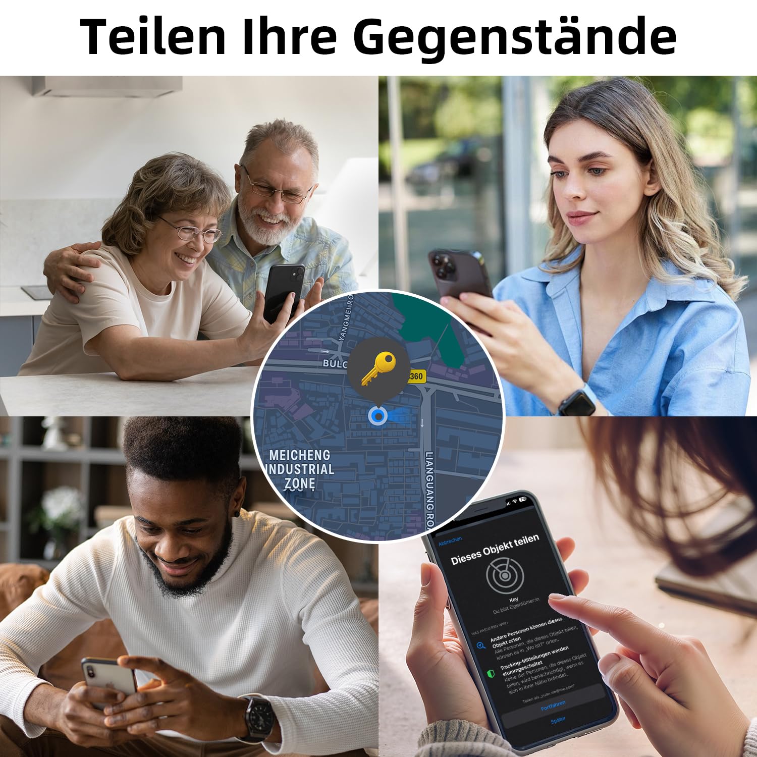 Lot de 4 localisateurs de clés Tag - Compatible avec Apple Où est ? APP (iOS Uniquement) - Étanche IP68 - pour clés/valises/Bagages/Sacs, Bluetooth Key Finder Tagg