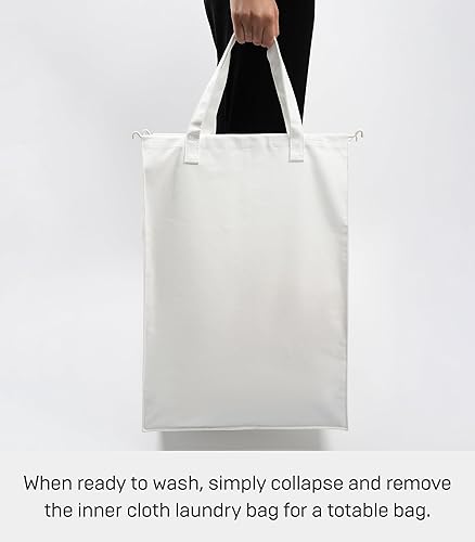 Miniatura 3 de Yamazaki Cesta de lavandería para el hogar, acero + algodón, grande, color blanco