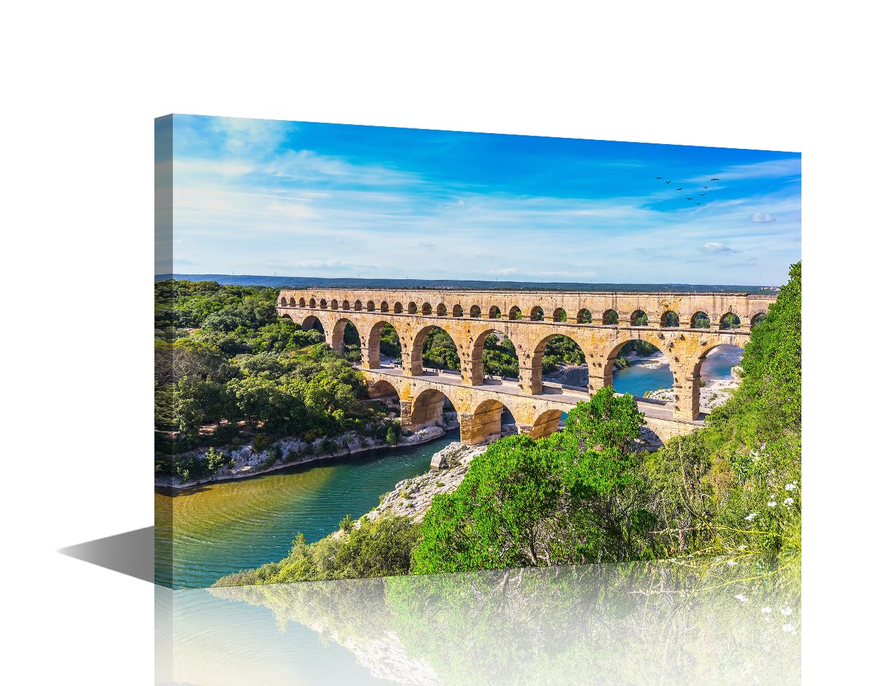 Wall Art Three-tiered Aqueduct Pont du Gard Wall Decor Nimes, Provence, France Wall Decoration for Living Room Office Bedroom 1 Piece Natural Park Home Decor Framed Ready to Hang (12''Wx 18''H)