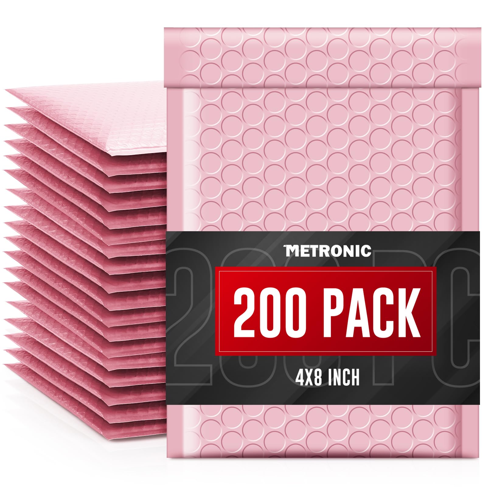 METRONIC Bubble Mailers 4x8 200 Pack Light Pink Waterproof Padded Mailers