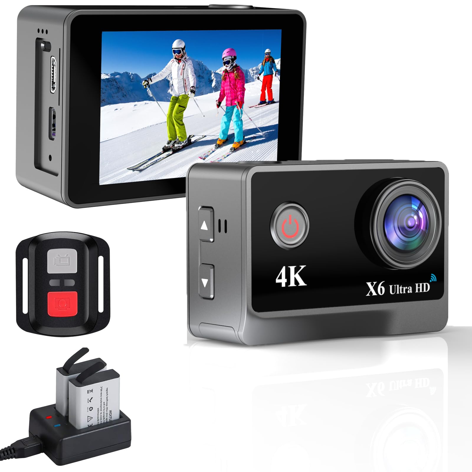 4K60fps Action Camera 48Mp WiFi Anti-Shake EIS 2.4G Remote Control 8X Zoom Sports Camera 40m(131FT) Underwater Waterproof Camera with 2 * 1350mAh Batteries and Accessories