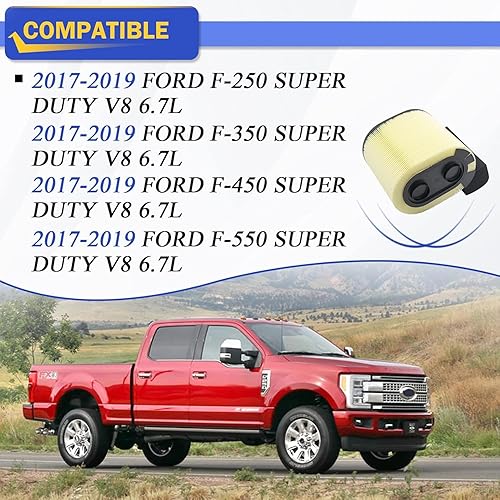 Miniatura 2 de Filtro de aire de motor para Ford F250 F350 F450 F550 2017 2018 2019 con motor diésel Powerstroke de 6.7L V8 Super Duty FA-1927 HC3Z9601A