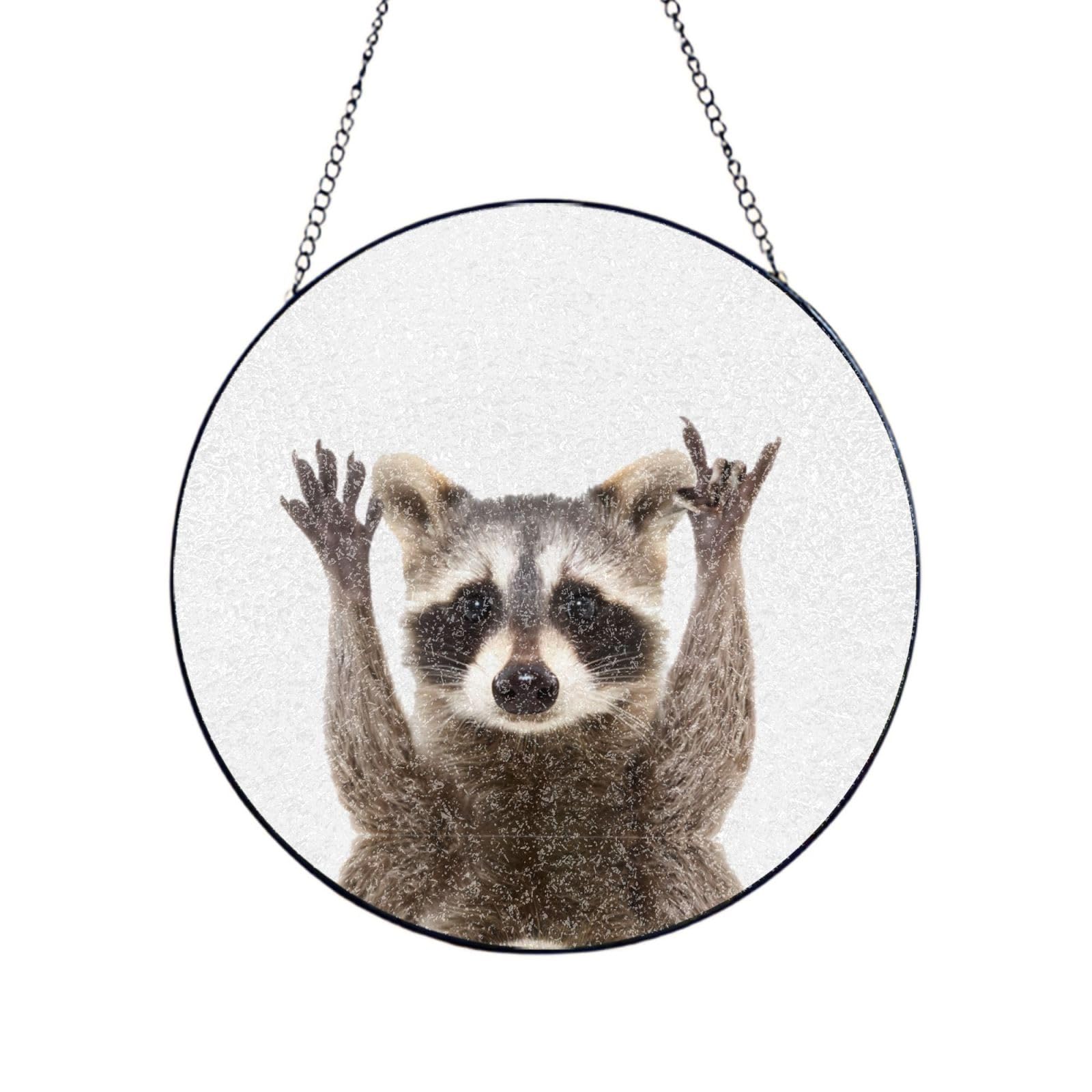 Phayah Racoons Print Stained Glass Window Hanging Suncatcher For Door Terrace Garden Home Decor Sun Catcher Birthday Gifts For Lovers Dad Mom 4in（10cm）