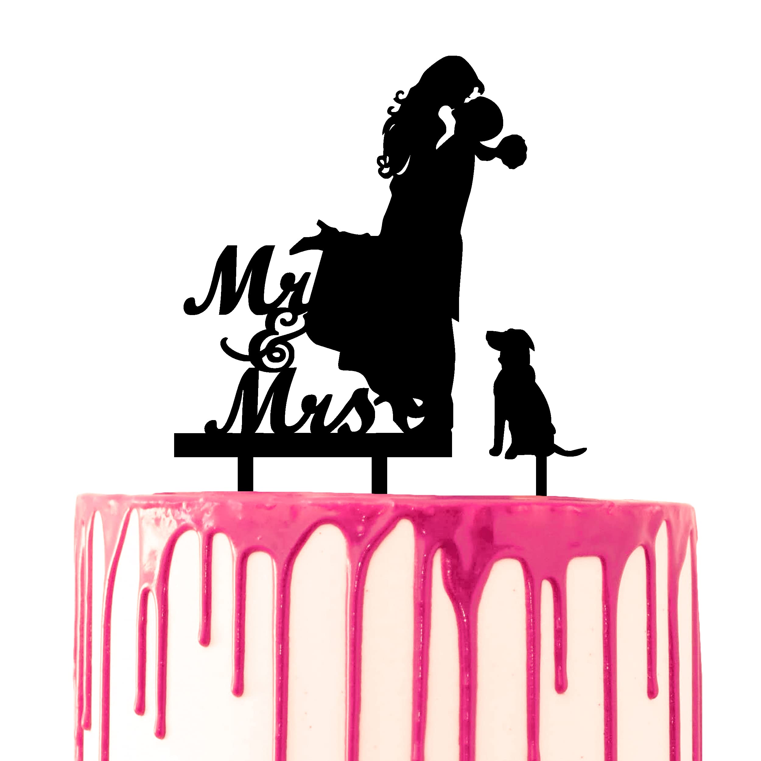CARISPIBET Decoración para tarta de boda, el novio recoge a la novia y la besa con el texto de Mr & Mrs junto al perro mascota como pieza opcional 2 71lF+0kDkVS