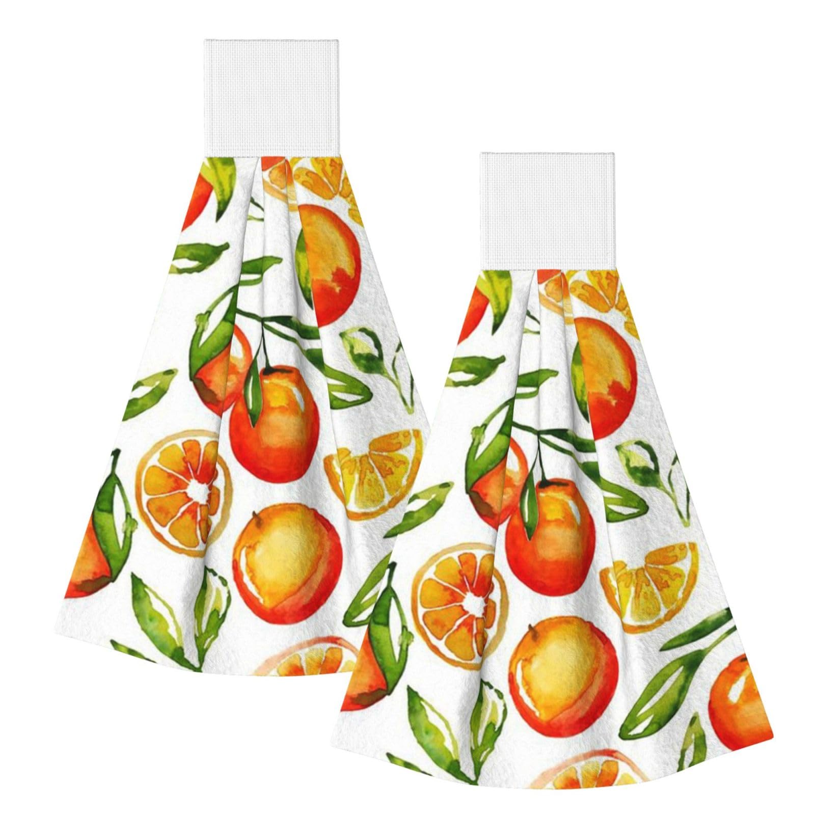 DOPKLNA Orange Citrus, 2 Pcs Hanging Coral Fiber Hand Towels for Bathroom, Absorbent Kitchen Towels