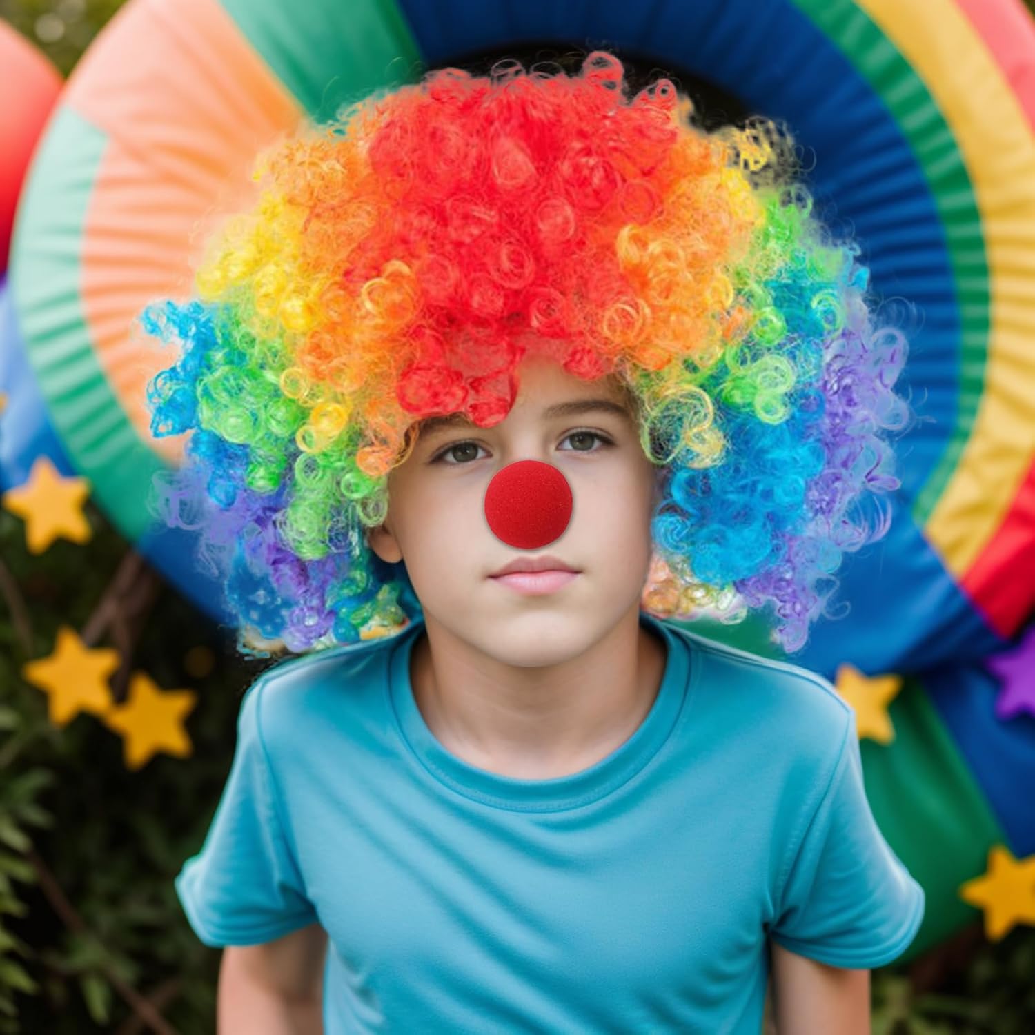 Gvhntk Clown Costume Set Clown Rainbow Wig Red Nose Accessories for Women Men Adults Halloween Parties Carnivals Pretend Play