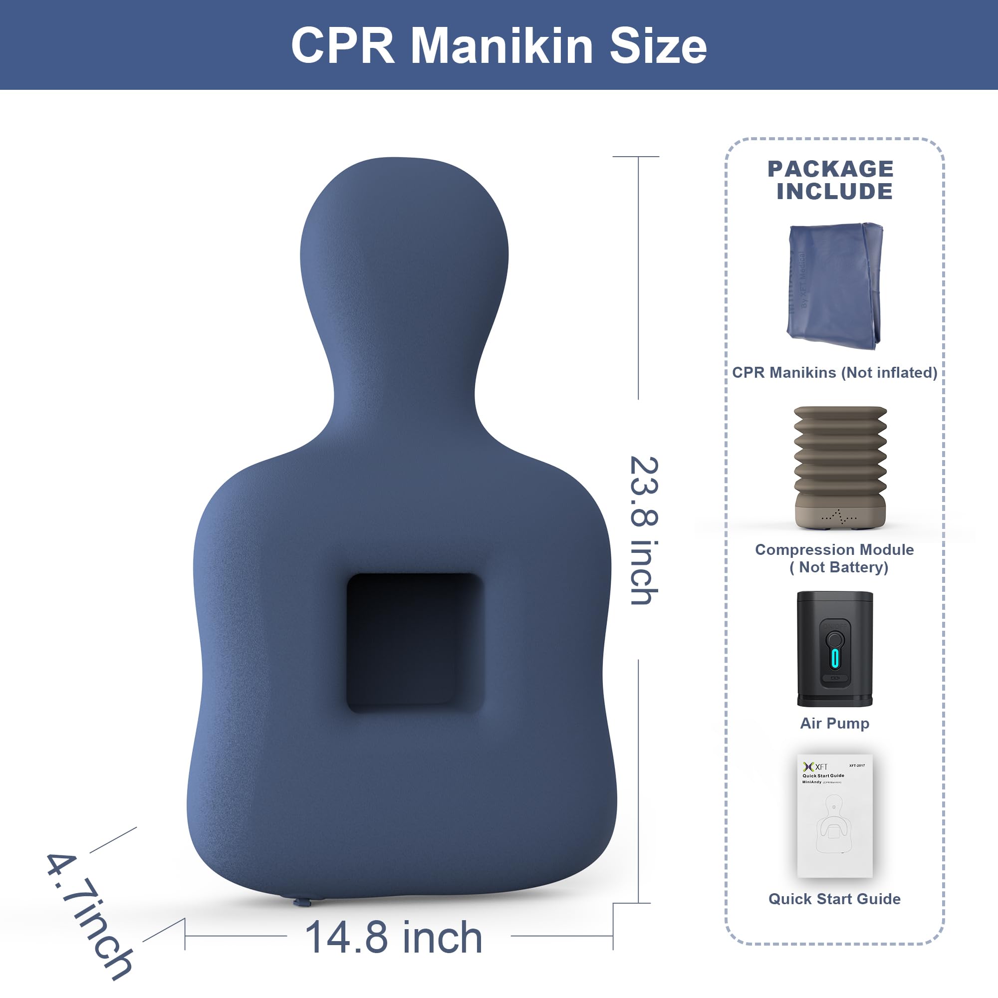 Manichino per RCP - XFT Manichino gonfiabile per RCP, dispositivo di ritorno della compressione per formatori DAE e corsi di formazione di gruppo con pompa ad aria, XFT-2017