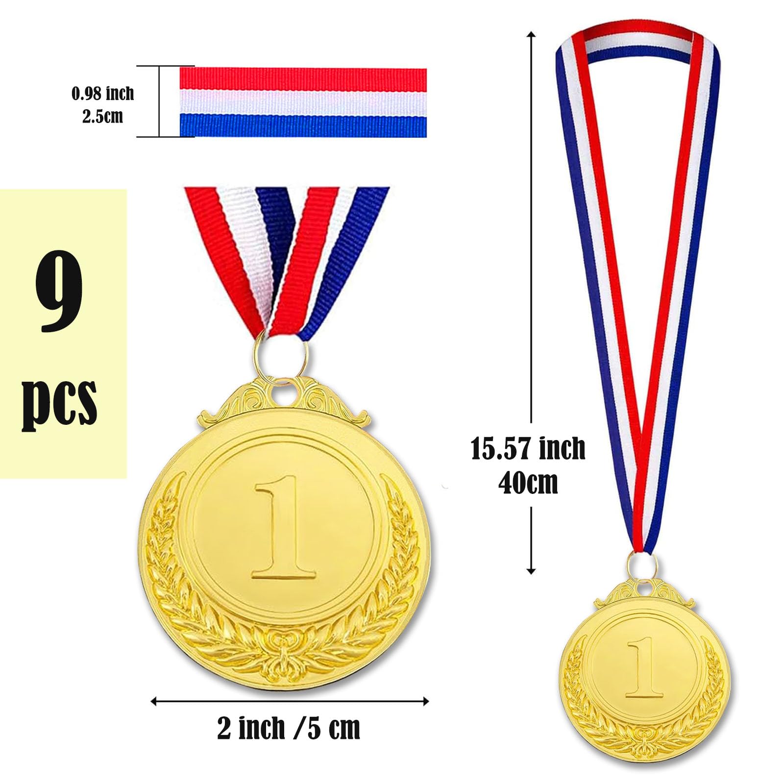 9 Piezas Ganador Medallas de Metal, Medallas de Oro Medallas de Plata Medallas de Bronce con Cintas para Niños Fiestas Decoraciones y Premios Deportivos Día del Deporte Escolar 5.0cm - 3