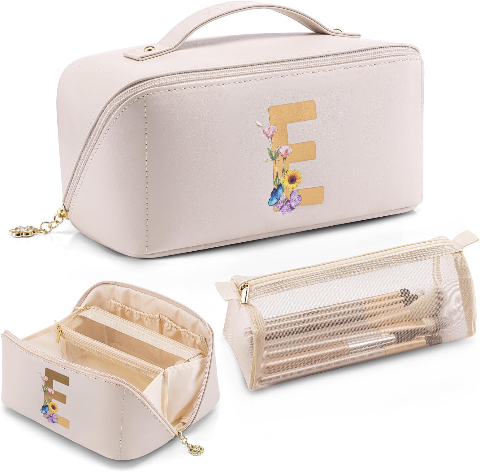 VlandoGraduation Gifts,Teacher Appreciation Gifts,Initial Makeup Bag with Zipper,Personalized Bridesmaid Gifts Valentines Day Gifts for Her Preppy Travel Stuff for Girls (Letter E)