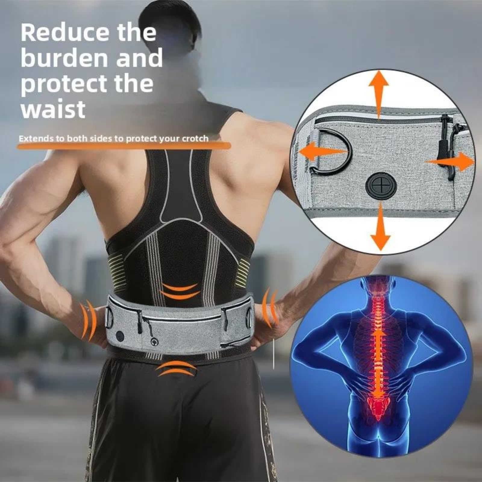 Laisse Mains Libres Ceinture Ajustable Sac Banane, Anti-Traction Réfléchissante Double Poignée Grands Chiens, Jogging Randonnée Cyclisme,Bleu
