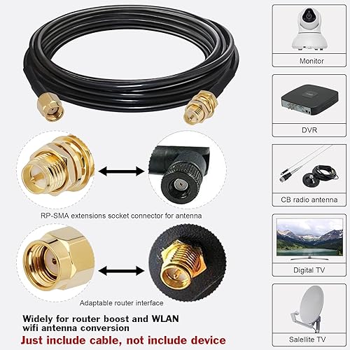 Miniatura 4 de Cable de extensión de antena WiFi de 20 pies RP-SMA macho a RP-SMA hembra, cable coaxial RG174 de baja pérdida, ideal para enrutador LAN