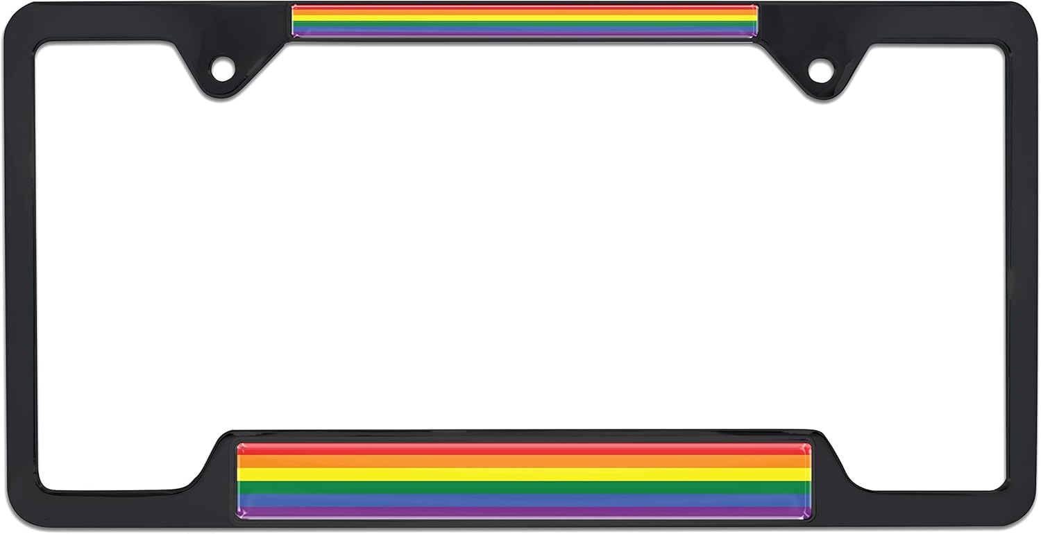 Rainbow Rides - Rainbow Flag Black All-Metal Standard Size License Plate Frame Tag Holder for Cars/SUVs/Trucks Weather-Proof Automotive Accessory