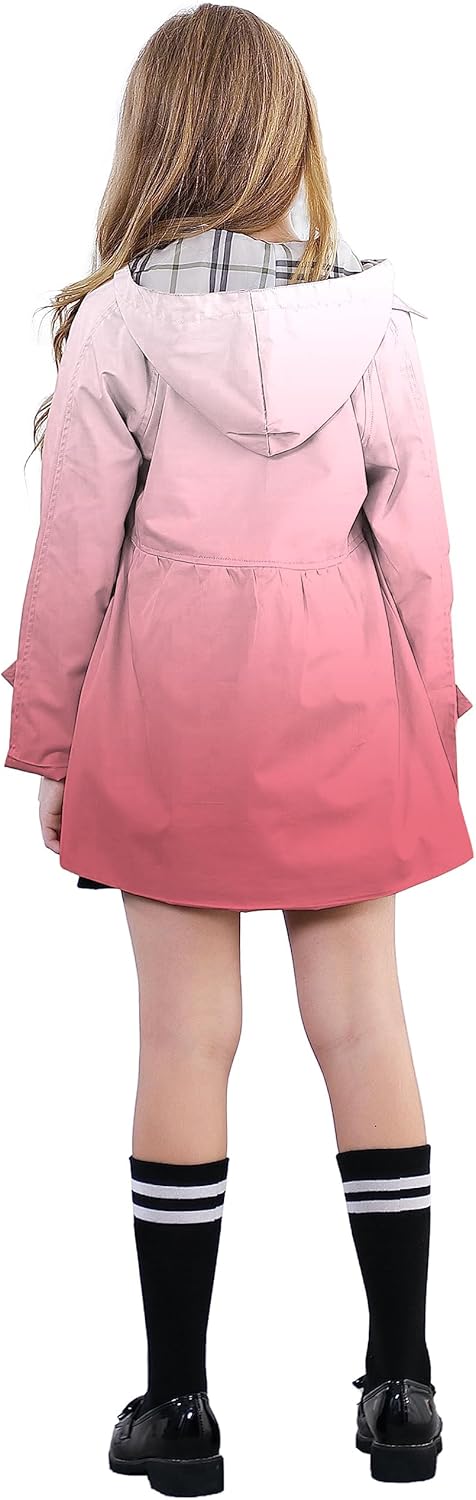 Betusline Girl's Single Breasted Trench Coat Hooded Dress Coat Outerwear, 2-14 Years