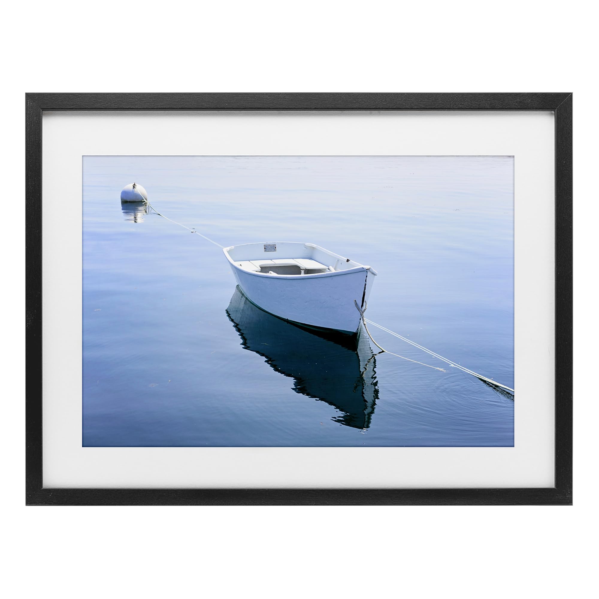 Stupell Industries 'Boat Tied to Dock', Framed Print Under Glass, Black, 20 x 14 Inches, Easy to Hang and Sturdy, Made in USA, by JLM Photographs