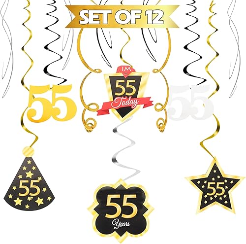 Miniatura 129 de LINGTEER Happy 65th Birthday Decorations Set - 12Pcs Black & Gold Swirls Streamer,Happy Birthday Bunting Banner,Cheers to 65 Years Old Bday Party