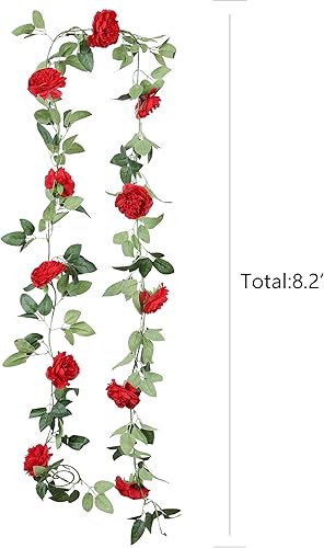 Miniatura 8 de Duovlo Guirnalda de flores de peonía artificial de 8.2 pies para colgar, vid de seda floral para el hogar, boda, arco de pared, decoración de