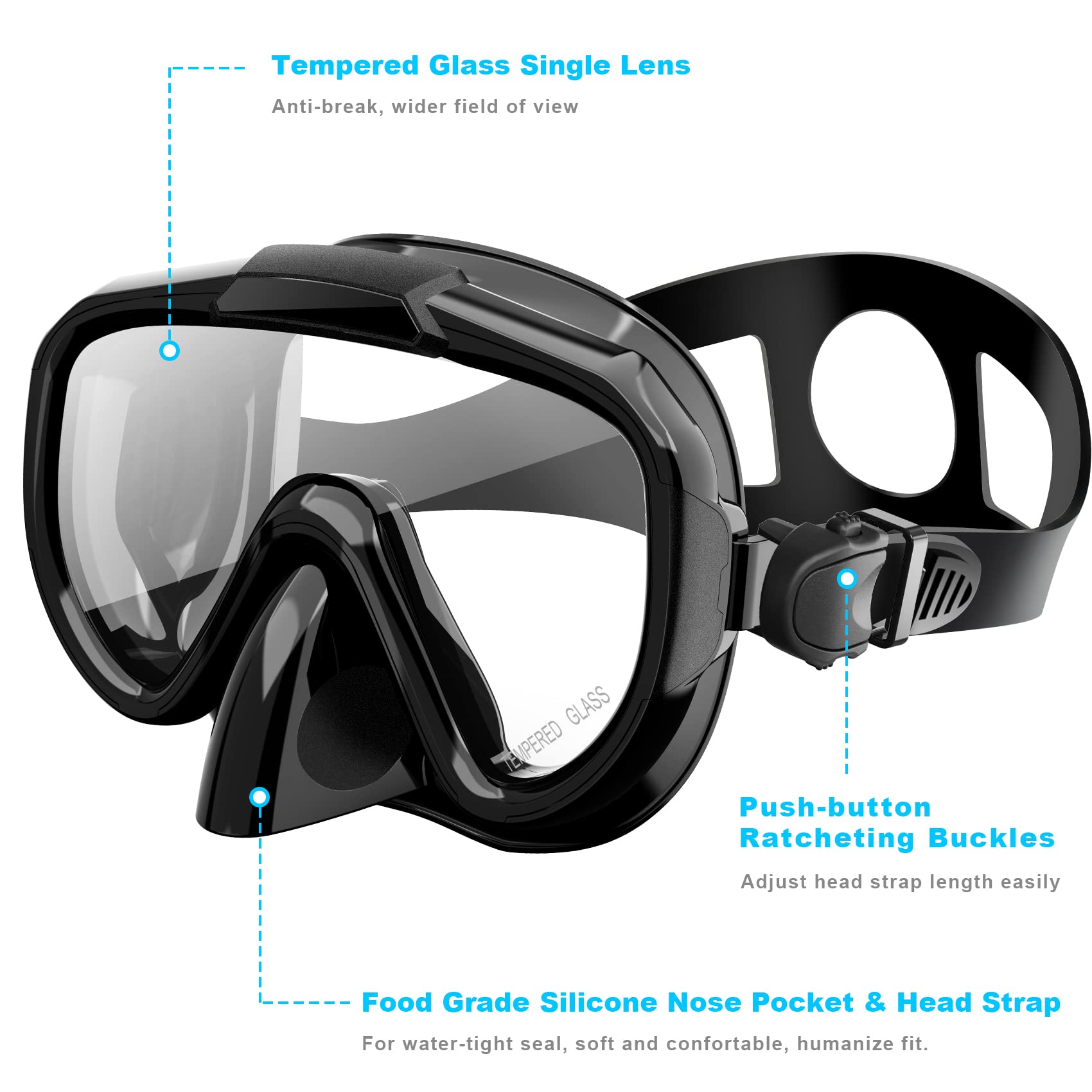 Zipoute Snorkel Set, Trockenschnorchelausrüstung für Kinder, Panorama-Hartglaslinse, Anti-Leck & Anti-Beschlag, verstellbares Schnorchel-Set für Kinder, Schnorchel-Set für Kinder
