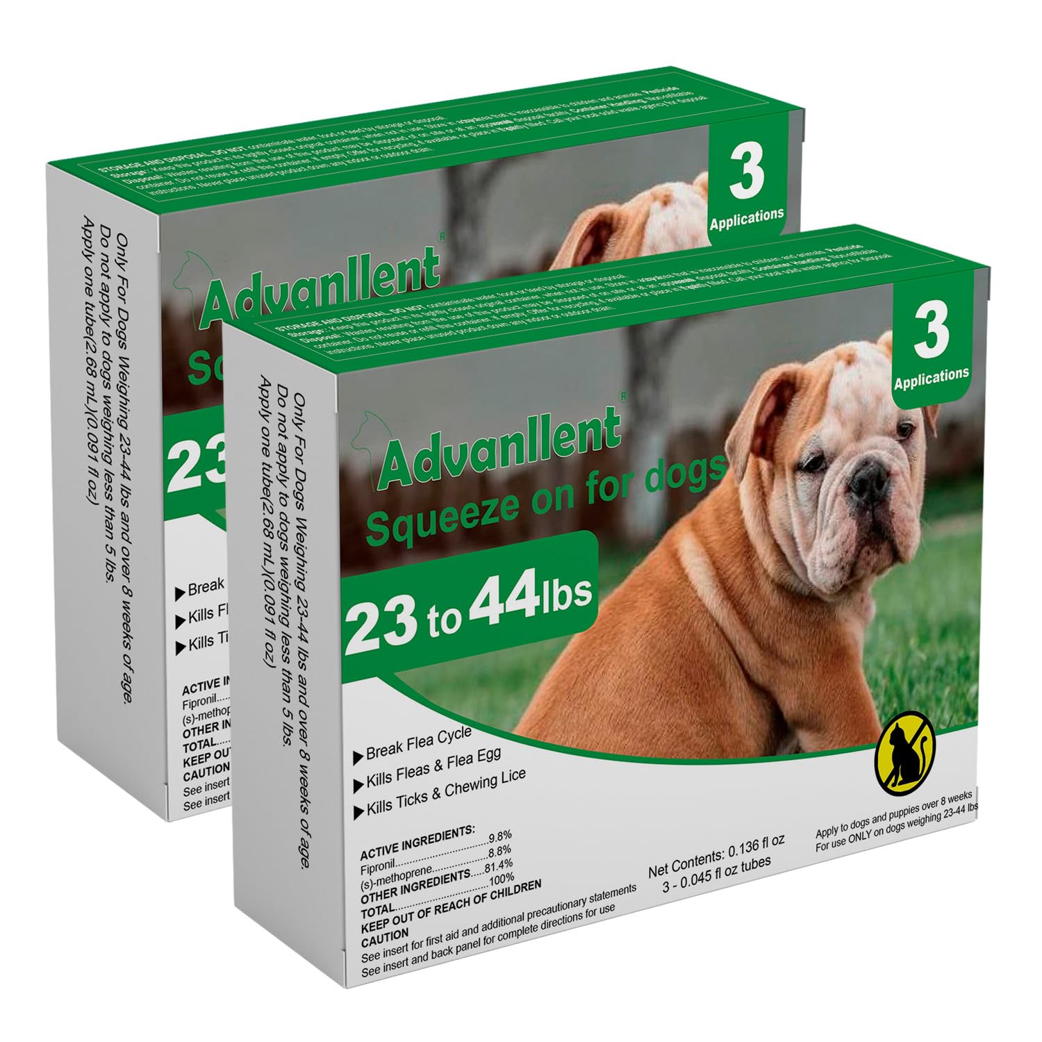 Advanllent Flea and Tick Prevention for Dogs, Flea and Tick Treatment for Medium Dog, Flea & Tick Control, 23-44 Pounds, 6 Doses