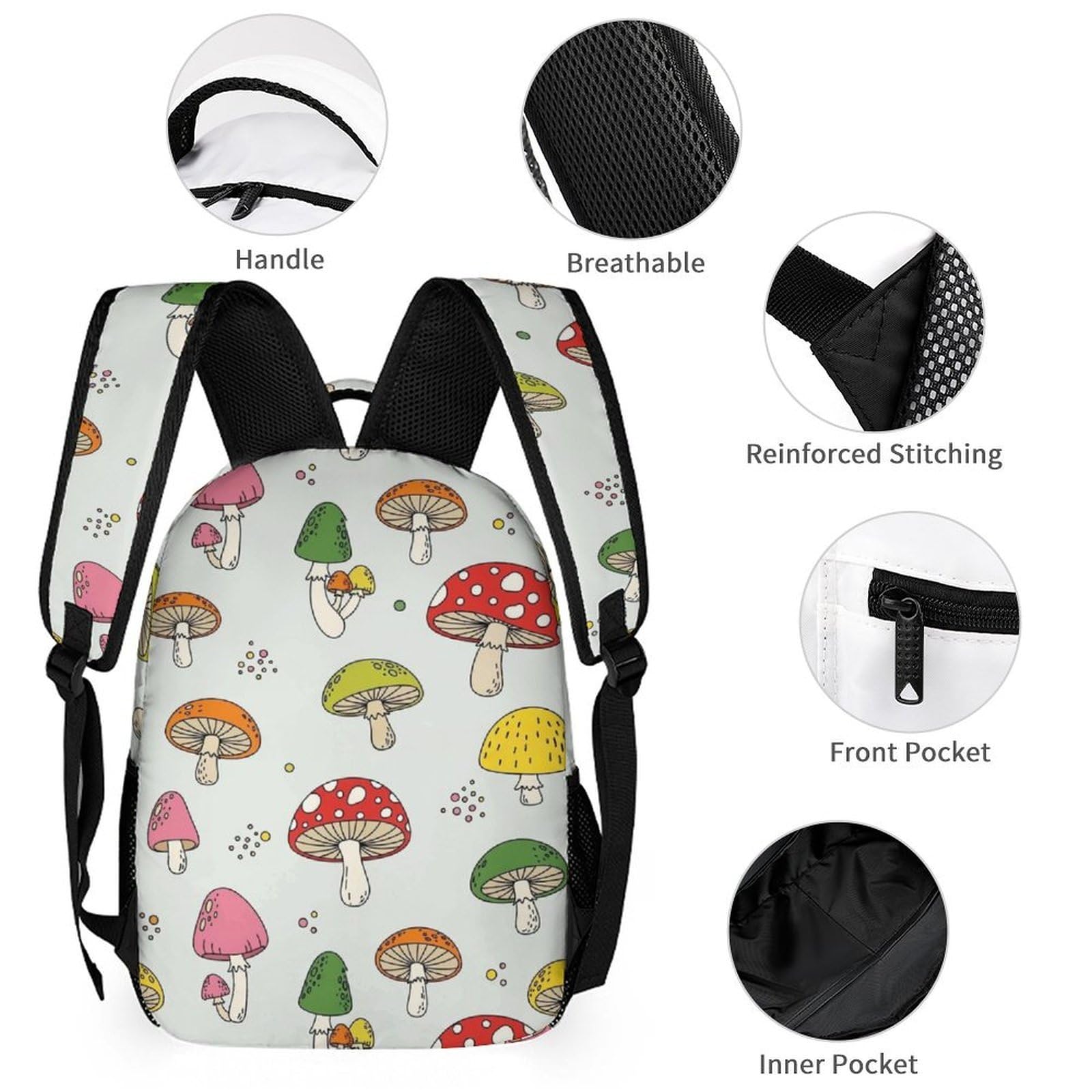 Ensemble sac à dos Mushroom Butt (2) avec sac à lunch et trousse de maquillage, boîte de rangement à bandoulière