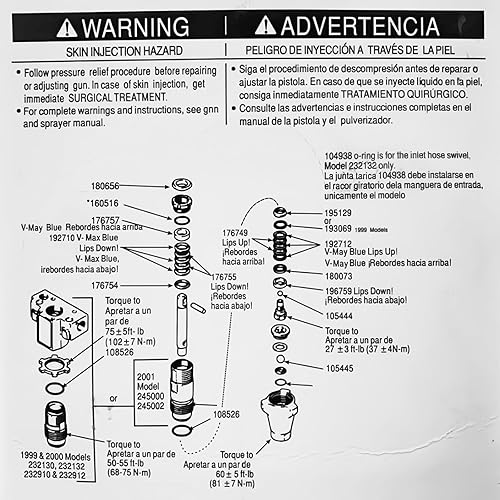 Miniatura 6 de 244194 Kit de embalaje de reparación de bomba para pulverizador de pintura sin aire Graco 295 390 395 490 495 595 295 3400