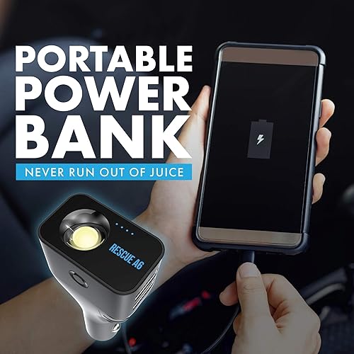 Miniatura 6 de Cortador de cinturón de seguridad y interruptor de vidrio, herramienta de seguridad para automóvil 6 en 1 y cargador de teléfono, martillo de