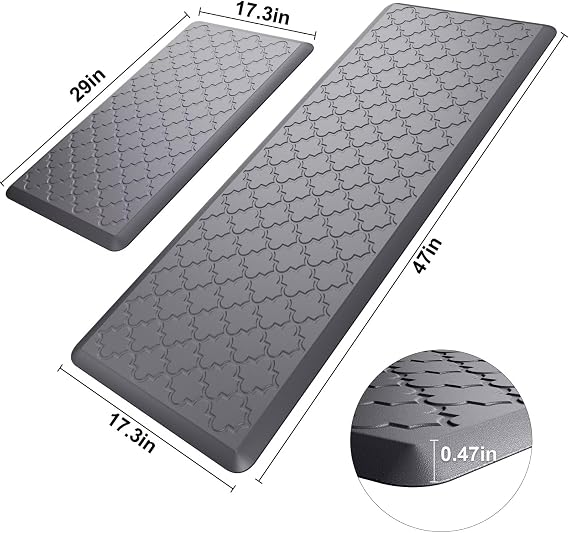 Kitchen Mats for Floor 2 Piece Anti Fatigue Mats, Grey | Kitchen Mats Cushioned Anti Fatigue, 17.3 x 29 + 17.3 x 47, Non Slip Kitchen Rugs, Standing, Office, Sink, Laundry