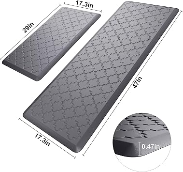 Kitchen Mats for Floor 2 Piece Anti Fatigue Mats, Grey | Kitchen Mats Cushioned Anti Fatigue, 17.3 x 29 + 17.3 x 47, Non Slip Kitchen Rugs, Standing, Office, Sink, Laundry