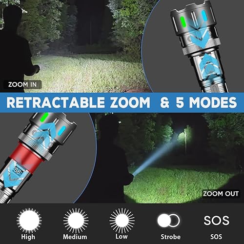 Miniatura 4 de Linternas recargables - Linterna LED de 30 W de alto lúmenes, 5 modos de luz de toch súper brillante, largo alcance, 3280 pies, potente luz de flash