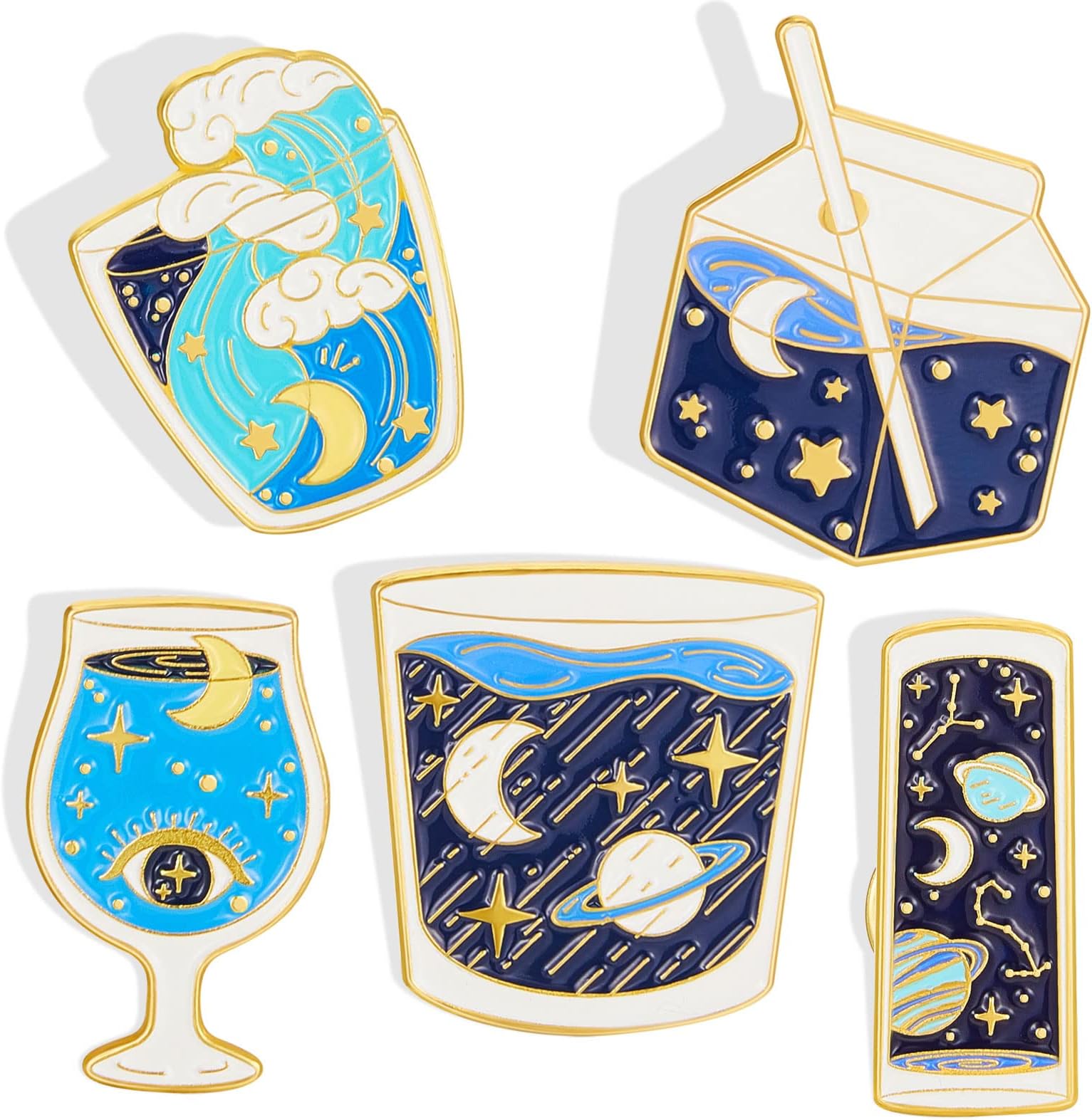 5 Pcs Enamel Pins Set Cute Solar System Novelty Starry Metallic Space Lapel Pin Cartoon Brooch Badges for DIY Clothes Bag Hat Jacket Backpack Accessories Gifts
