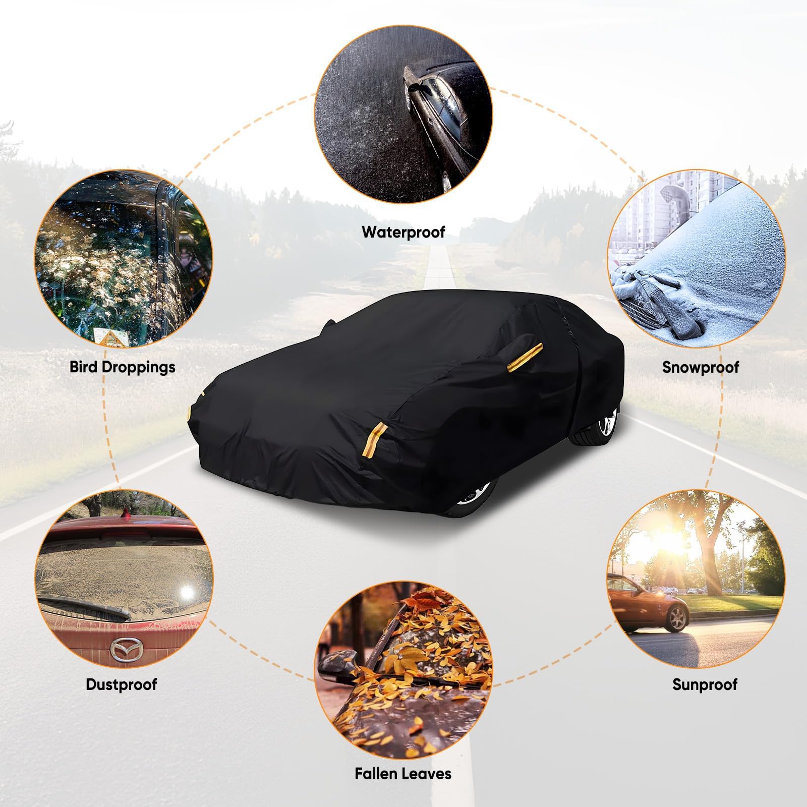 NEVERLAND Sedan Car Cover Waterproof Heavy Duty All Weather Protection Snow Anti-UV Windproof Outdoor Full Car Cover Fit — view 7