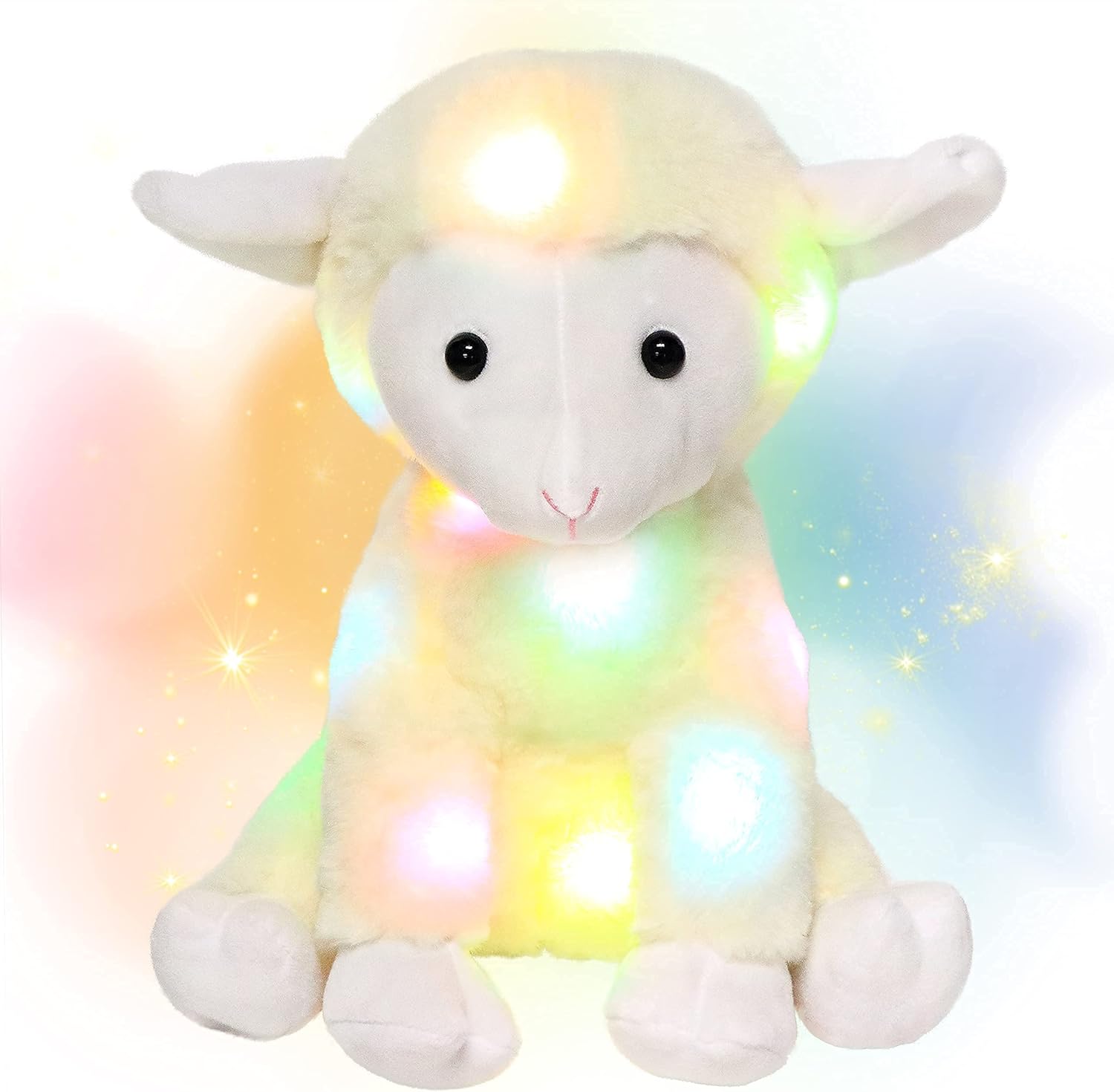 Hopearl LED Plush Lamb Lighting Up Stuffed Sheep Floppy Night Lights Glow in The Dark Birthday Festival for Kids Toddlers, Beige, 11”