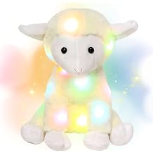 Hopearl LED Plush Lamb Lighting Up Stuffed Sheep Floppy Night Lights Glow in The Dark Birthday Festival for Kids Toddlers, Beige, 11