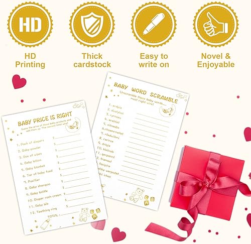 Miniatura 3 de Juegos de baby shower para niño o niña, 2 juegos (50 de cada uno), doble cara, cartón grueso, con teclas de respuesta