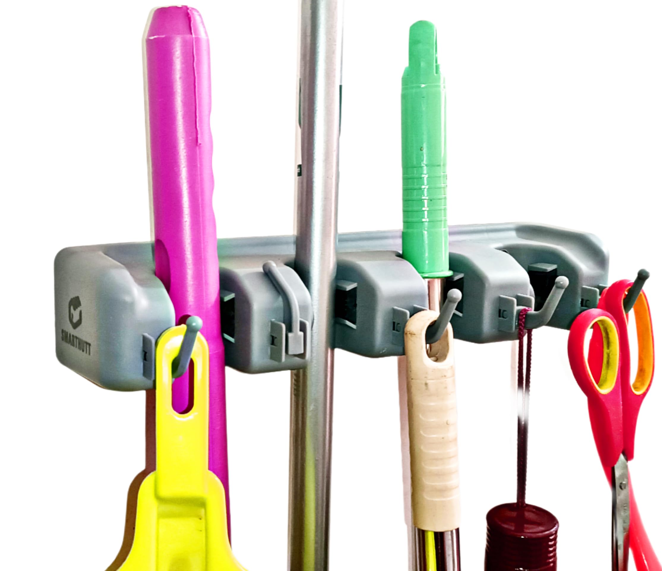 SmartHutt Mop Holder And Broom Holder - Wall Mounted Waterproof High-tech Plastic Material Designed With 5 Hanger Hooks And Rubber Grippesr - A Multipurpose Home Organizer For Kitchen Bathroom Garden Garage And Storage (B0C3ZW9H9D) Amazon Price History, Amazon Price Tracker