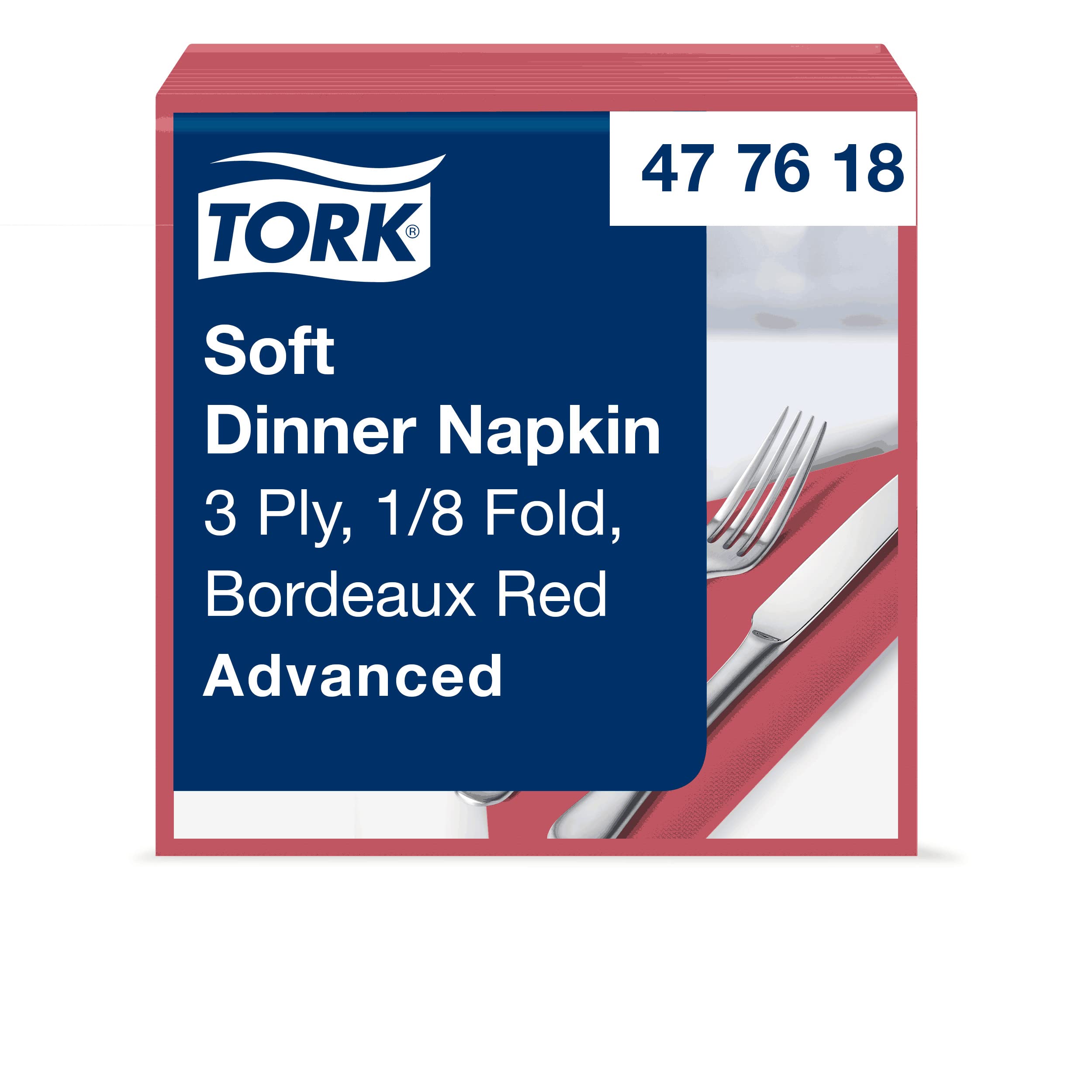 Tork 477618 Soft Dinnerservietten Bordeauxrot 1/8 Falz / 3-lagige Papierservietten/Ideal für ein Abendessen / 12 x 100 (1200) vorgefaltete Servietten/Advanced Qualität / 39 x 39 cm (B x L)