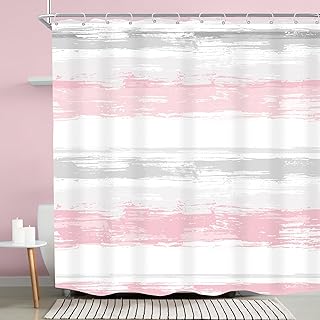 KOMLLEX Abstract Grey Pink Shower Curtain for Women Bathroom Decor 72Wx72H Modern Striped Aesthetic Minimalist Geometric Simple Neutral Watercolor Painting Fabric Waterproof Polyester 12 Pack Hooks