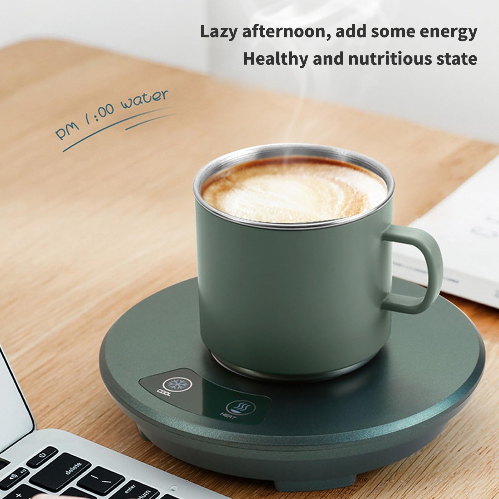 Calentador de Tazas portátil 55 °C con Temperatura Constante y botón de Calor frío, Calentador de café para Escritorio, Taza de Acero Inoxidable