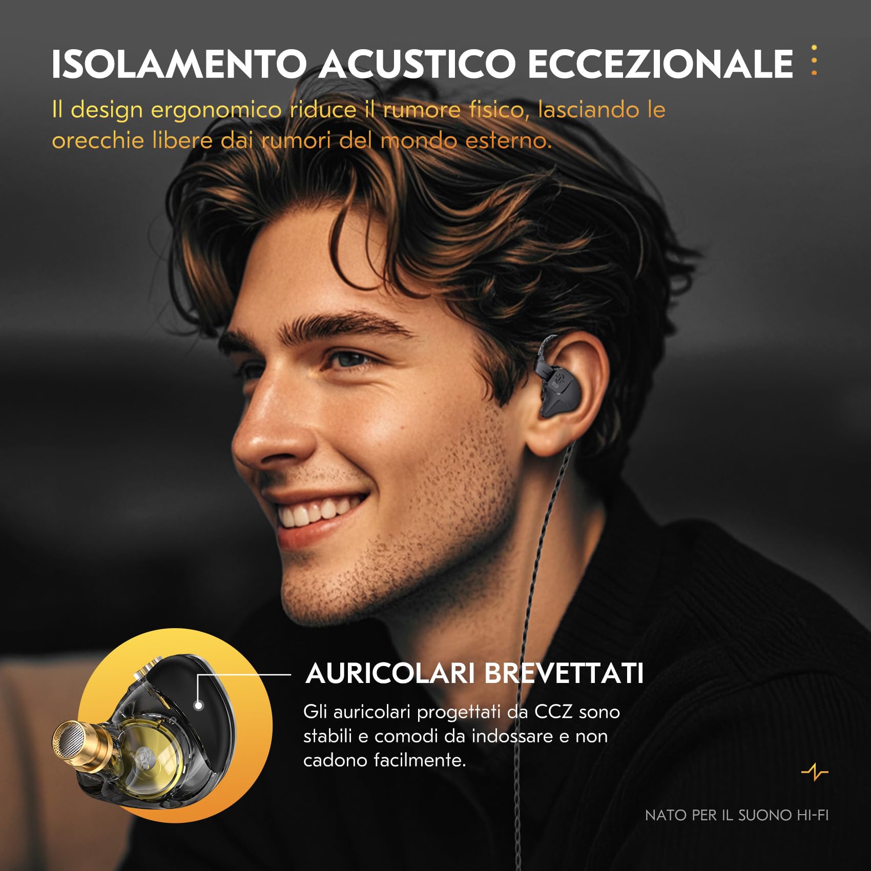 Yinyoo CCZ Sonata DC03 HiFi In Ear Monitor Auricolari, 10mm Magnete Driver Dinamico Cuffie Sportive IEM da Gioco ad Alta Fedeltà Auricolari con Cavo a 2Pin per Regalo PC Audiofilo (con microfono)
