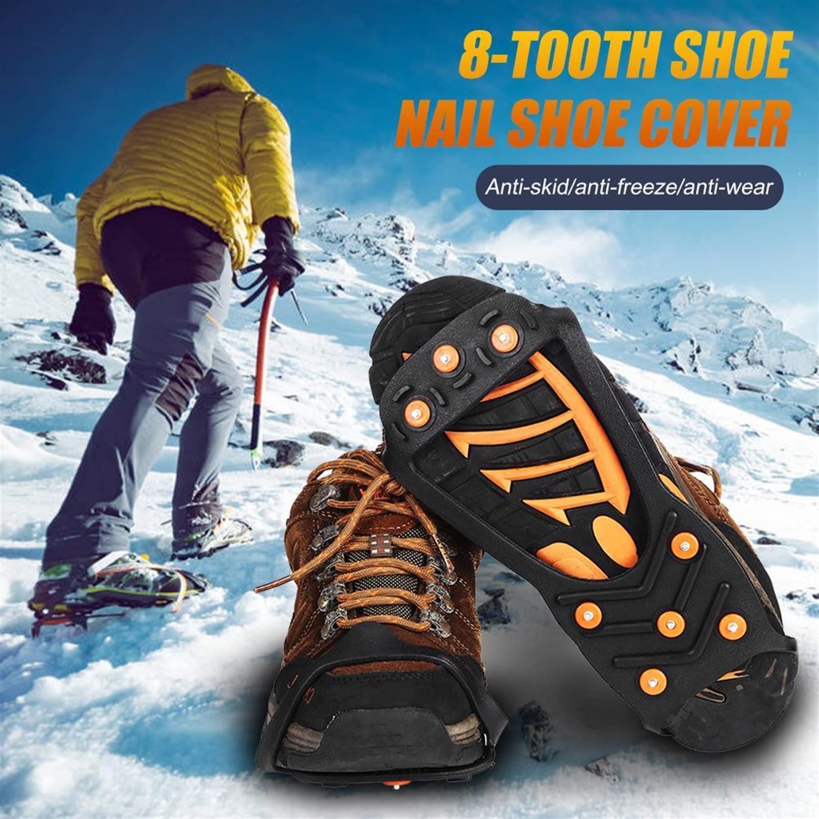Schuhspikes Universal 8 Bolzen Eisschuh Spiked Grips Cleat Crampons Winter Klettern Outdoor Camping Anti Slip Schuhe Abdeckung Skifahren Zubehör (Color : L)