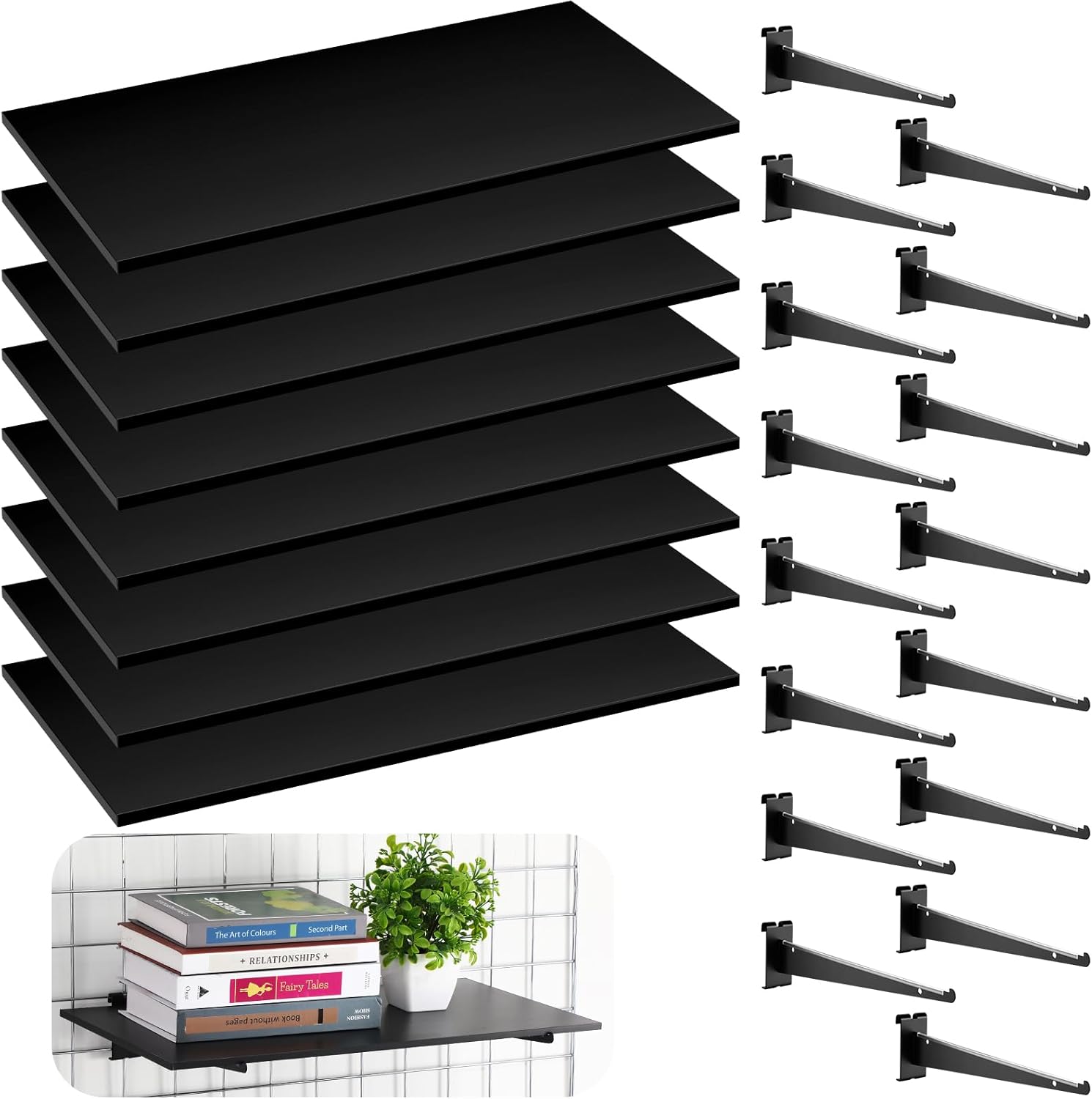 Barydat 8 Pack Gridwall Shelf with Metal Brackets 24 x 12 Inches Wooden Gridwall Shelves Organizer Heavy Duty Grid Wall Accessories for Home Garage Workbench Retail Display