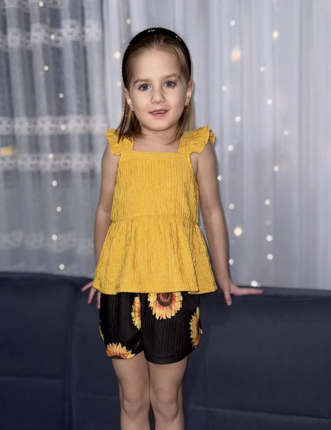 Arshiner Toddler Girl Clothes 2 Piece Summer Outfit Ruffle Sleeveless Top and Shorts Set with Pockets 2-7Y - Image 6