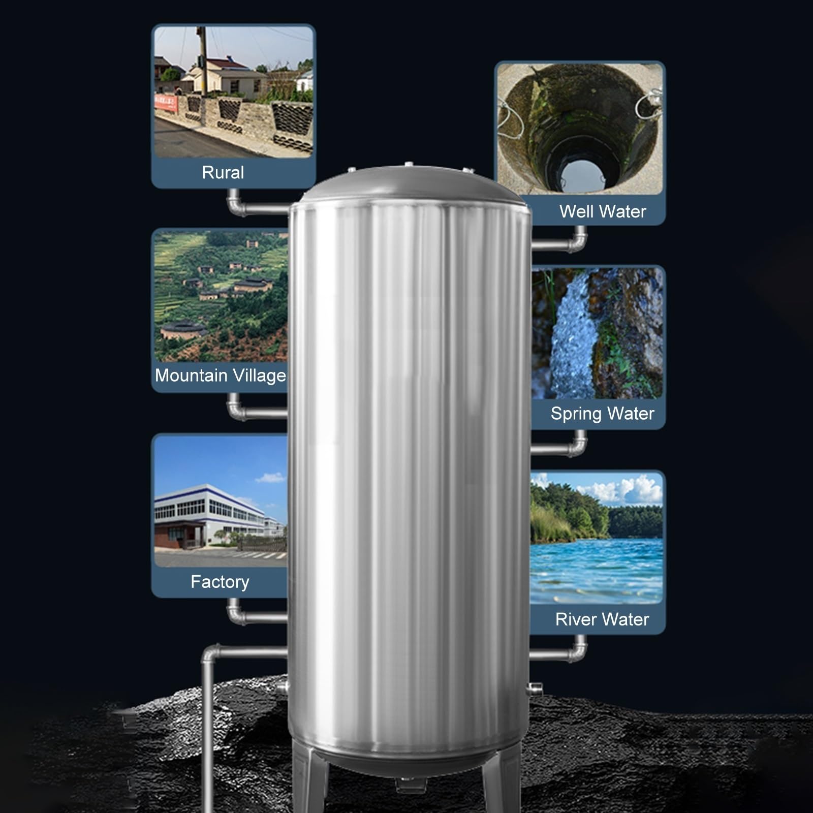 Druckbehälter Druckkessel Druckwassertank Aus Edelstahl 304 für Haushalt, Gewerbe Und Industrie, Vertikaler Wasserspeichertank mit Manometer(26.4Gal/100L)
